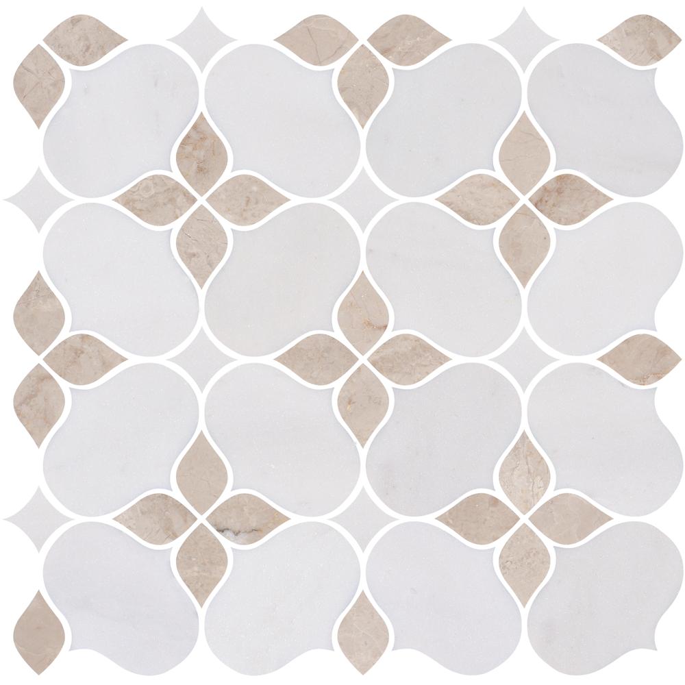 Quattro Blossom Creme Honed Marble Mosaic - image 1