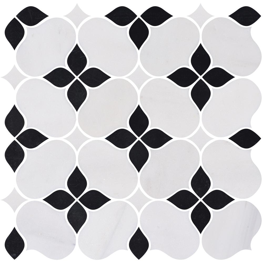 Quattro Blossom Noir Honed Marble Mosaic - image 1