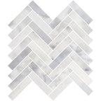 Santorini White 1" x 4" Herringbone Honed Marble Mosaic - image 1