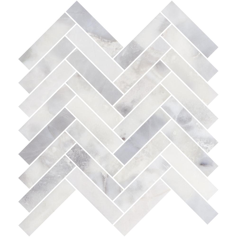 Santorini White 1" x 4" Herringbone Honed Marble Mosaic - image 1