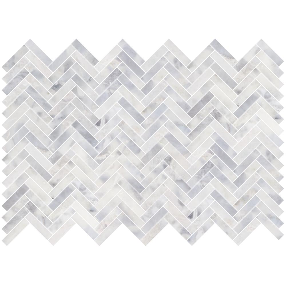 Santorini White 1" x 4" Herringbone Honed Marble Mosaic - image 3