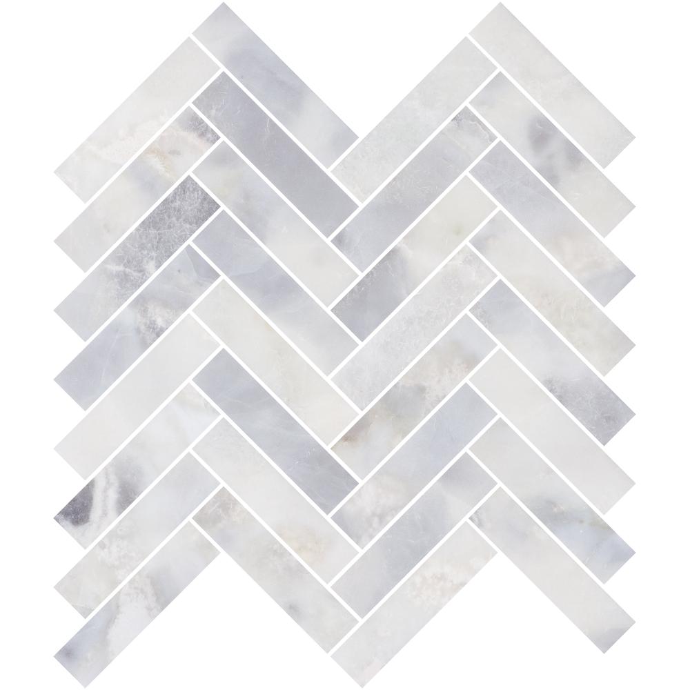 Santorini White 1" x 4" Herringbone Honed Marble Mosaic - image 4