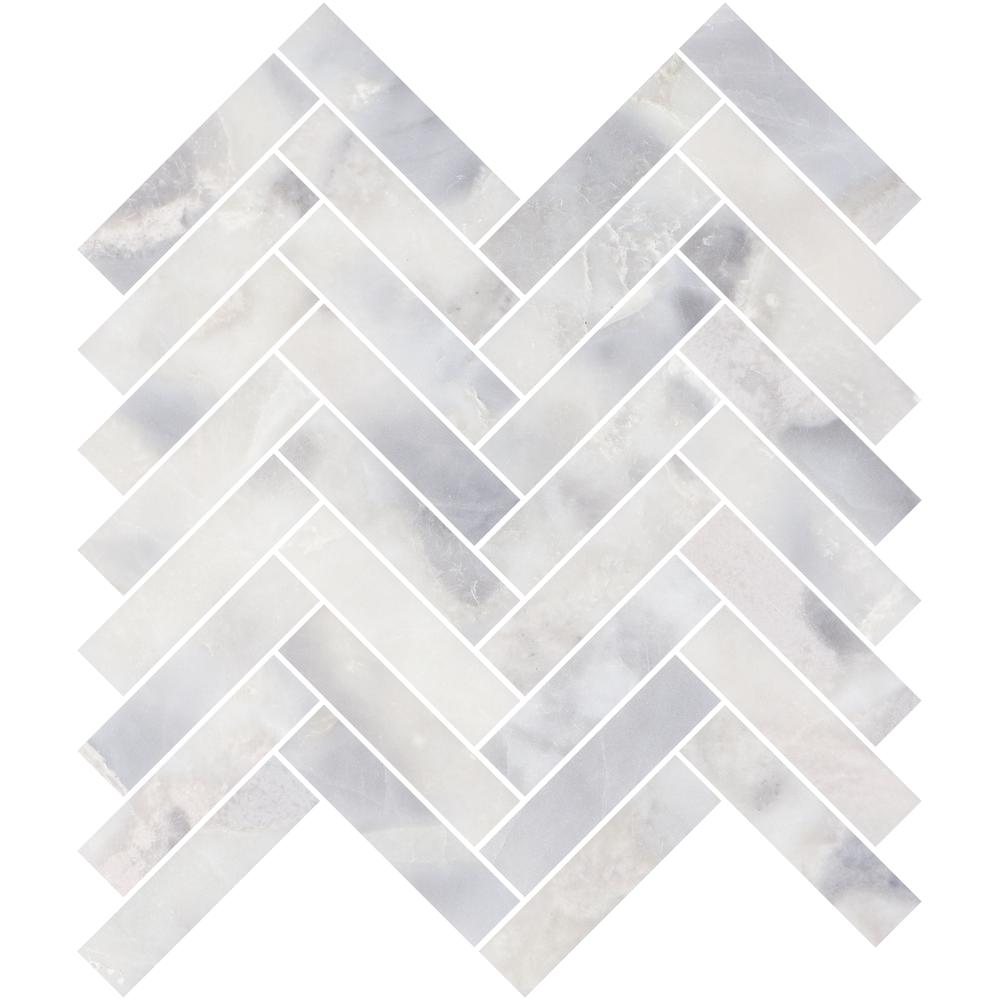 Santorini White 1" x 4" Herringbone Honed Marble Mosaic - image 5