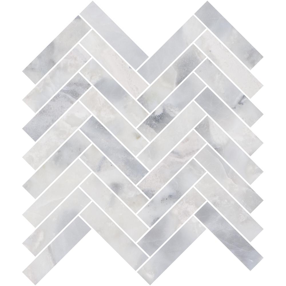 Santorini White 1" x 4" Herringbone Honed Marble Mosaic - image 6