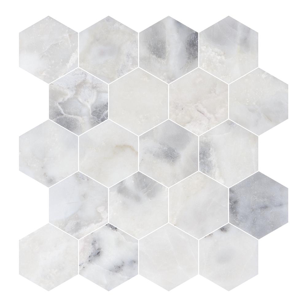 Santorini White 3" Hexagon Honed Marble Mosaic - image 5