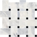 Santorini White Basketweave w/Black Dot Honed Marble Mosaic - image 1