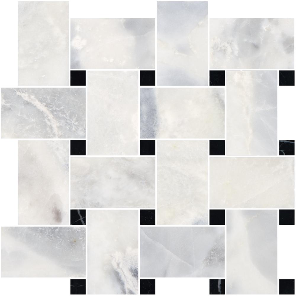 Santorini White Basketweave w/Black Dot Honed Marble Mosaic - image 1