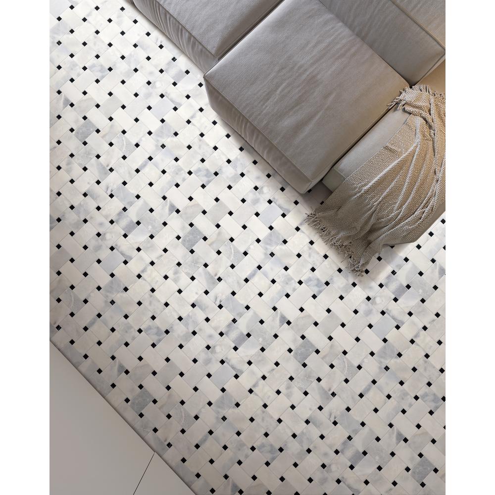 Santorini White Basketweave w/Black Dot Honed Marble Mosaic - image 2