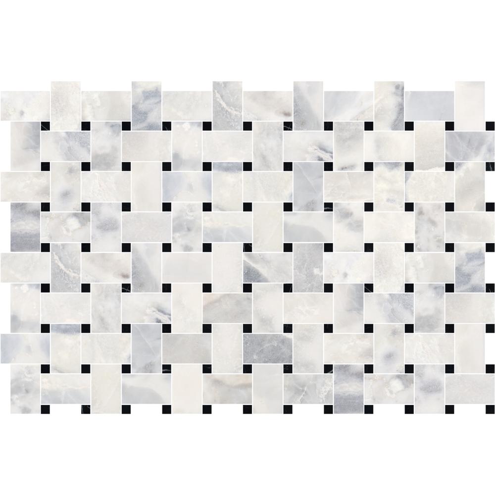 Santorini White Basketweave w/Black Dot Honed Marble Mosaic - image 3