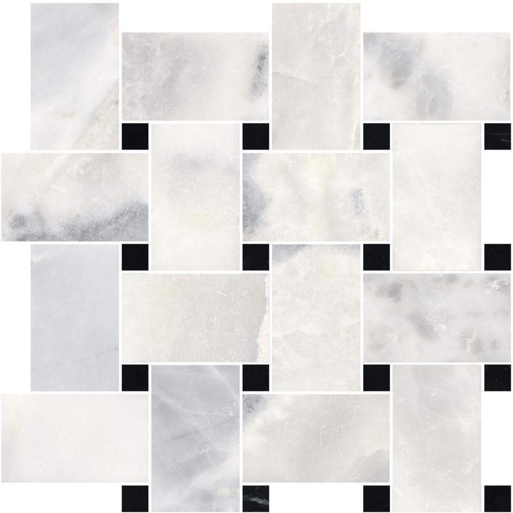 Santorini White Basketweave w/Black Dot Honed Marble Mosaic - image 4