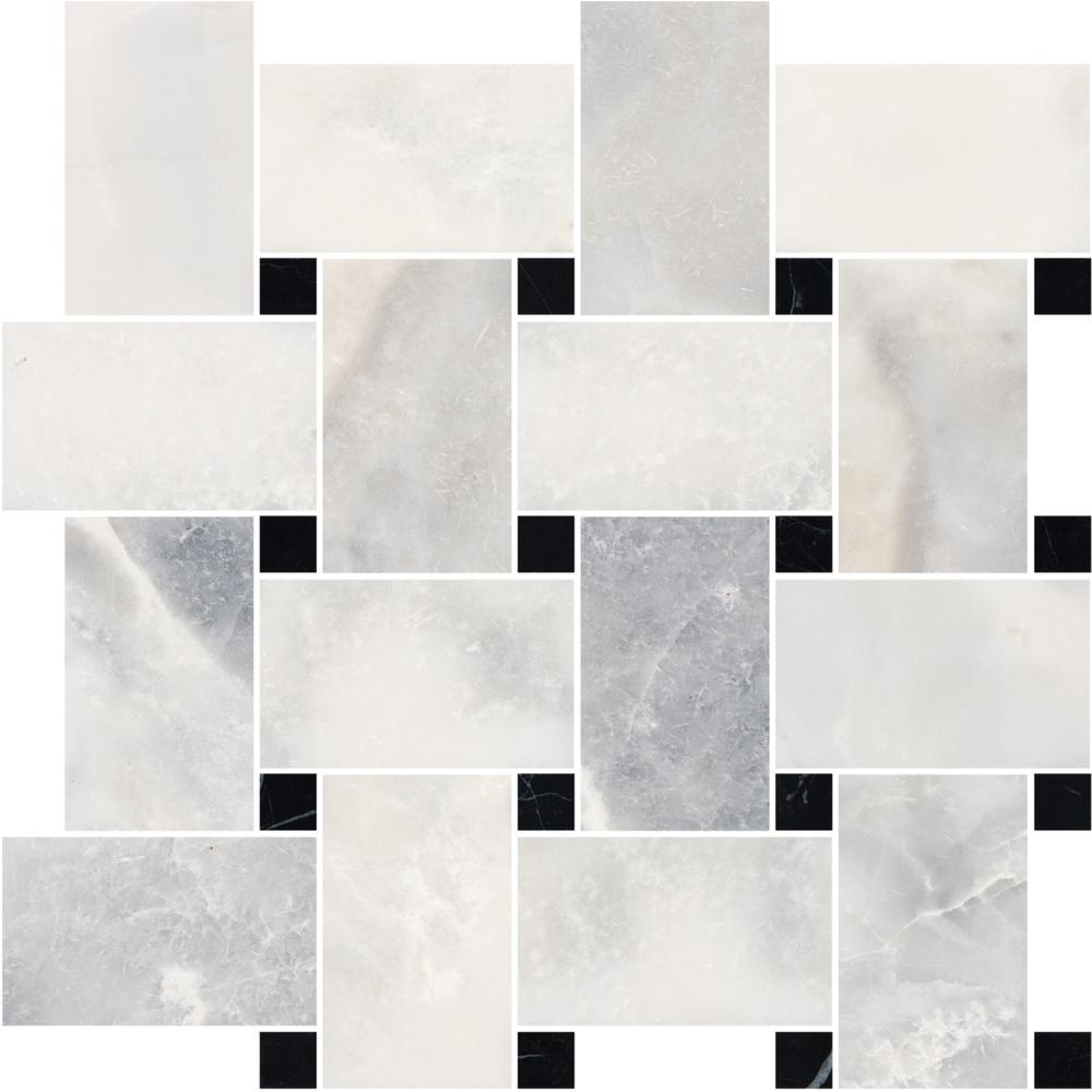Santorini White Basketweave w/Black Dot Honed Marble Mosaic - image 5