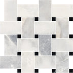 Santorini White Basketweave w/Black Dot Honed Marble Mosaic - image 5