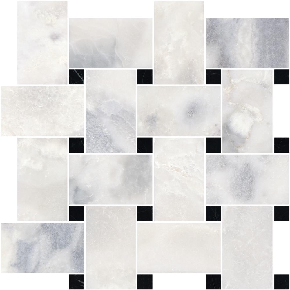 Santorini White Basketweave w/Black Dot Honed Marble Mosaic - image 6