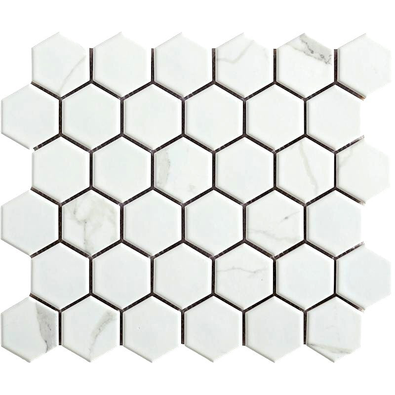 Statuario Hexagon 2" Matte Porcelain Mosaic