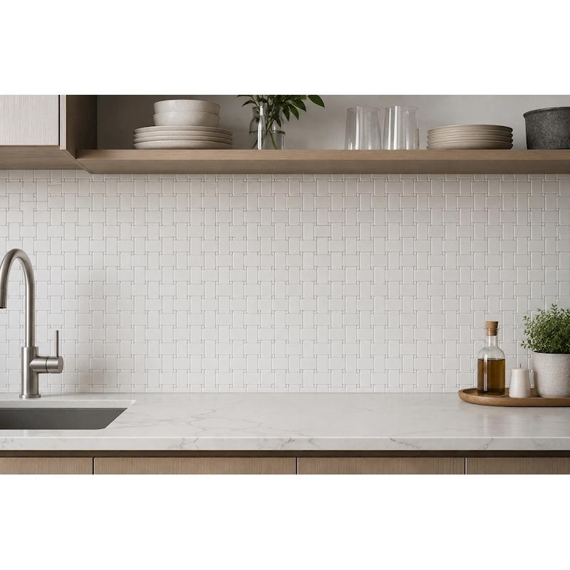 Thassos Basketweave w/Light Dot Polished Marble Tile
