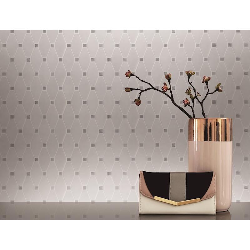 Thassos Long Octagon w/Grey Dot Polished Marble Tile