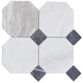 Valentino Bianco 6" Octagon w/Nero Dot Tumbled & Honed Marble Mosaic - image 1