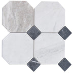 Valentino Bianco 6" Octagon w/Nero Dot Tumbled & Honed Marble Mosaic - image 1