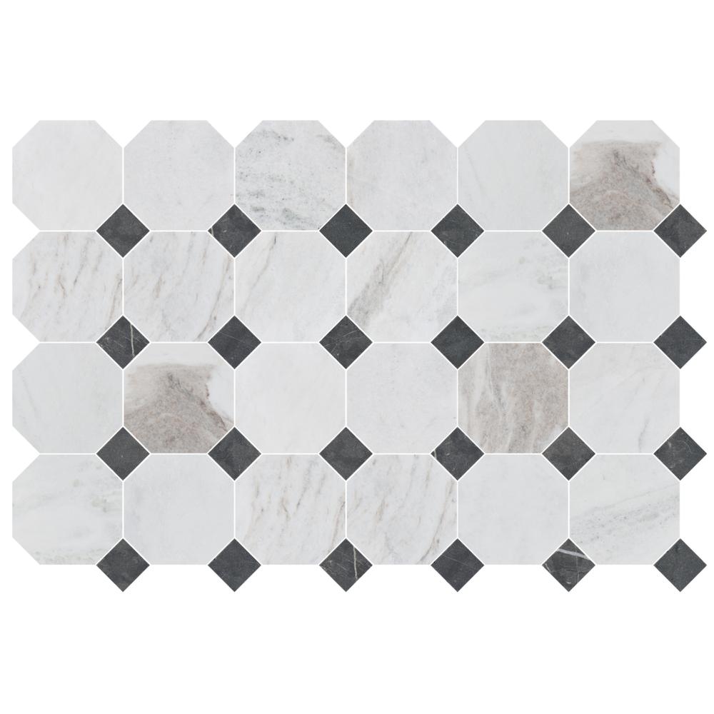 Valentino Bianco 6" Octagon w/Nero Dot Tumbled & Honed Marble Mosaic - image 3
