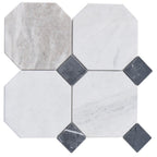 Valentino Bianco 6" Octagon w/Nero Dot Tumbled & Honed Marble Mosaic - image 4