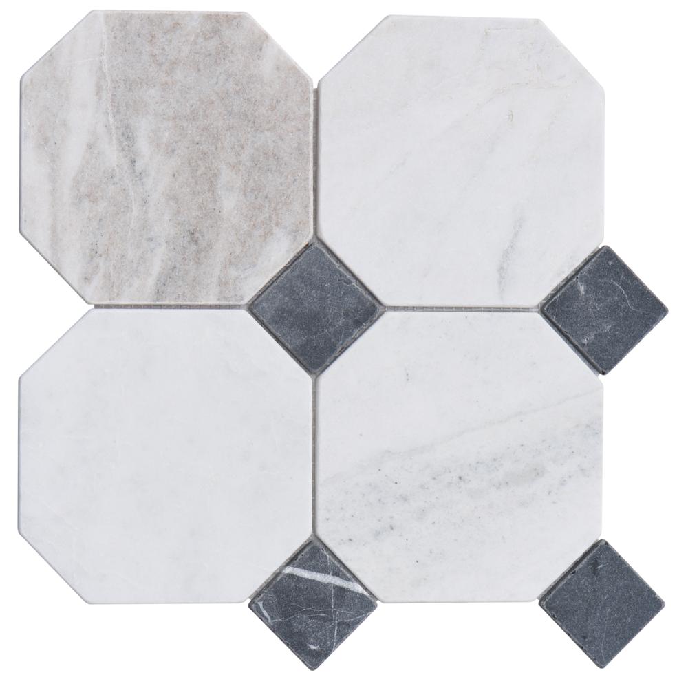 Valentino Bianco 6" Octagon w/Nero Dot Tumbled & Honed Marble Mosaic - image 4