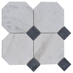 Valentino Bianco 6" Octagon w/Nero Dot Tumbled & Honed Marble Mosaic - image 5