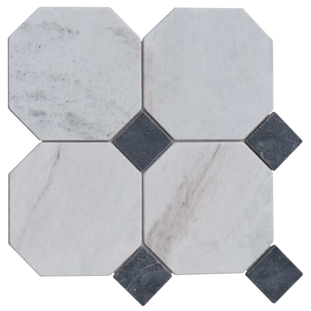 Valentino Bianco 6" Octagon w/Nero Dot Tumbled & Honed Marble Mosaic - image 5