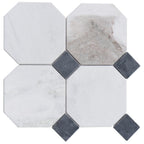 Valentino Bianco 6" Octagon w/Nero Dot Tumbled & Honed Marble Mosaic - image 6