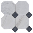 Valentino Bianco 6" Octagon w/Nero Dot Tumbled & Honed Marble Mosaic - image 7