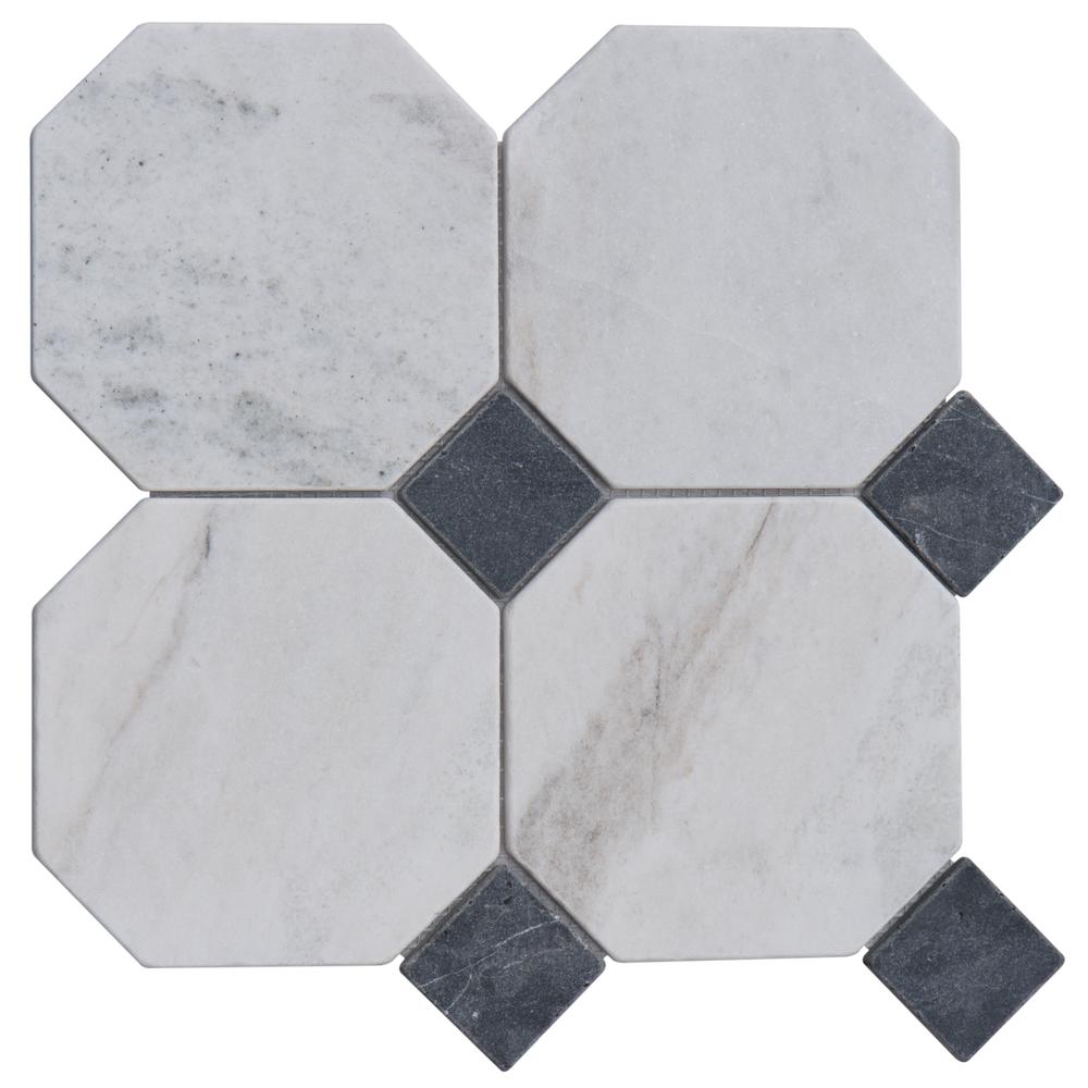 Valentino Bianco 6" Octagon w/Nero Dot Tumbled & Honed Marble Mosaic - image 7