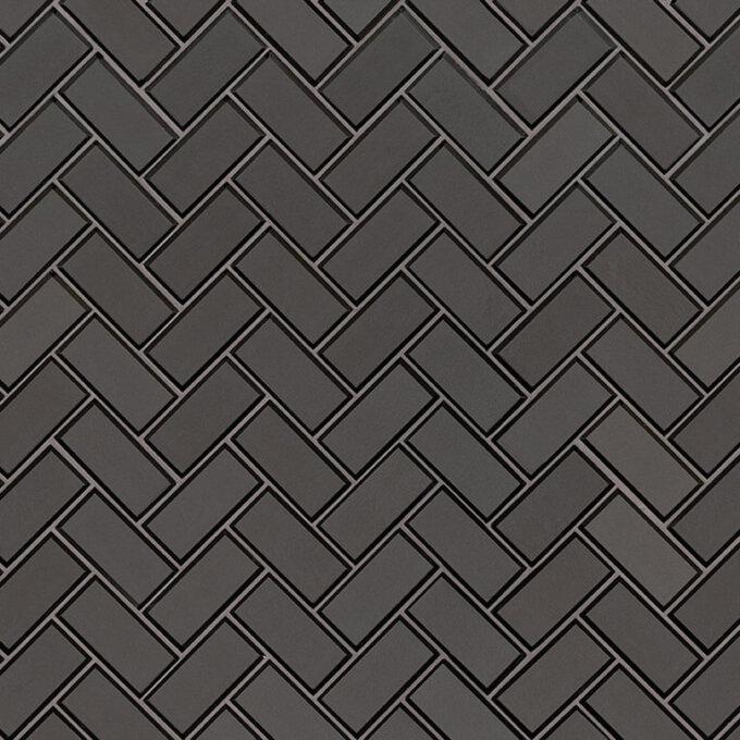 Metallic Grey Glass Bevel Herringbone