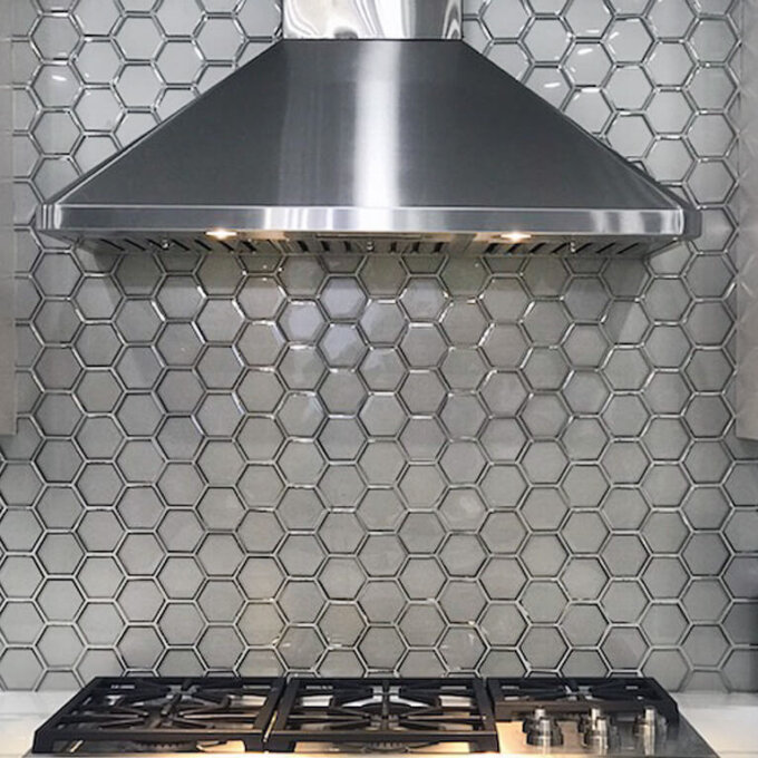 Swiss Platinum 3" Glass Hexagon Mosaic