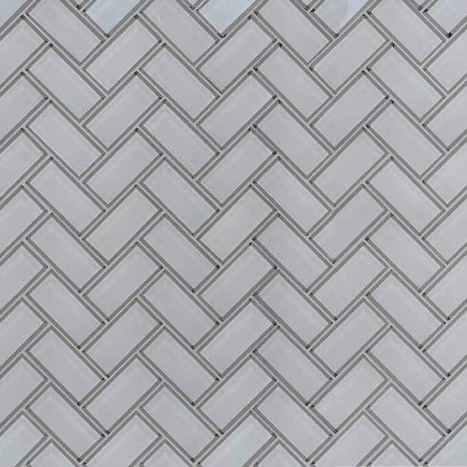 Ice White Glass Bevel Herringbone