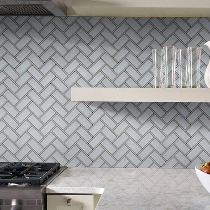 Ice White Glass Bevel Herringbone