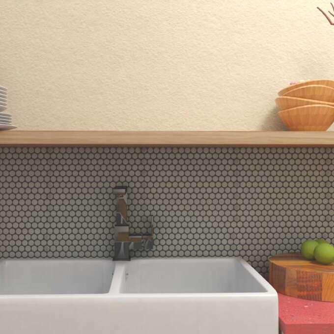 Taupe Penny Round Mosaic