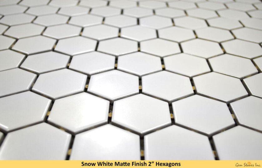 Ontario Snow White Hexagon Mosaic Matte