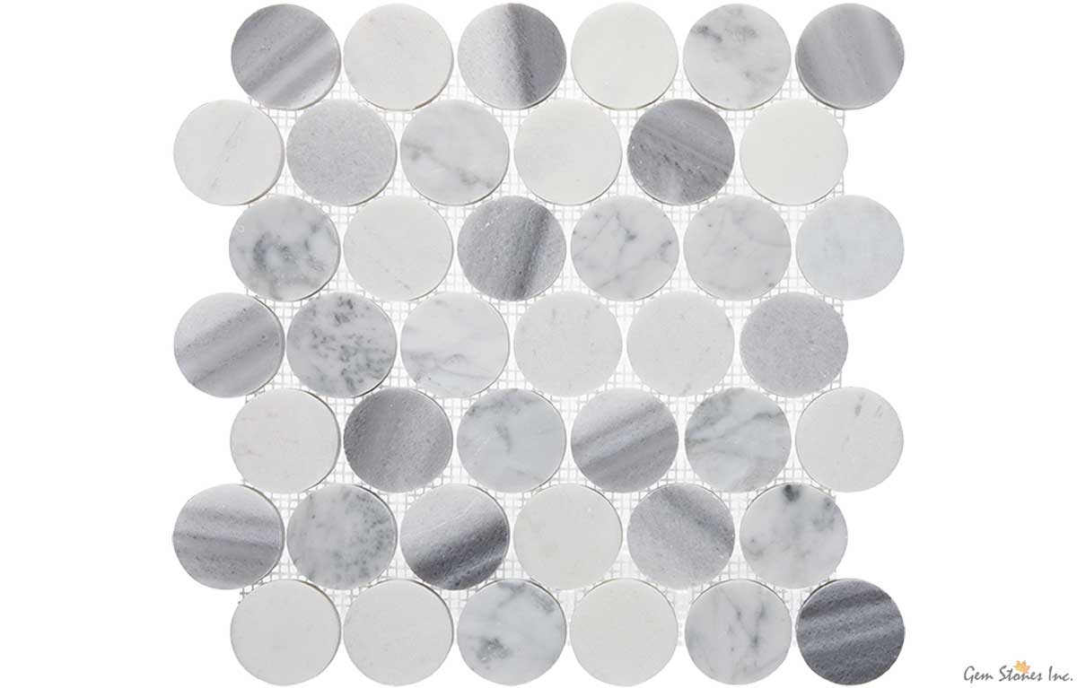 Cool Blend Marble 2″ Circle Polished Mosaic | Gem Stones Tiles ...