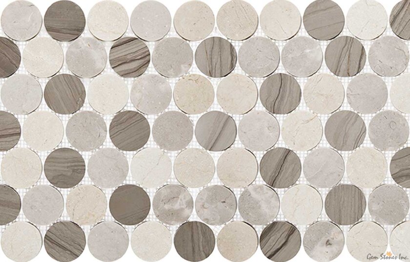 2 Inch Warm Circle Polished Marble Mosaic Variation