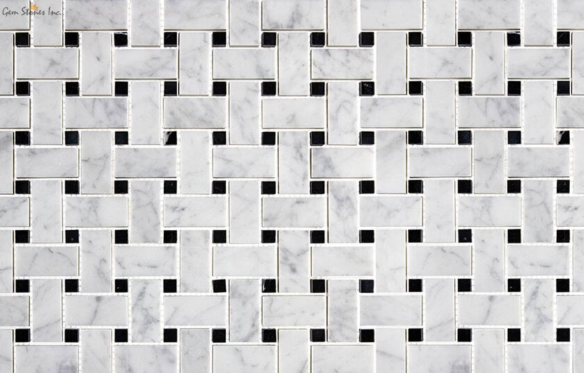 Carrara Marble Basketweave Black Dots Full