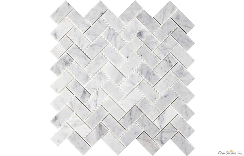 Carrara 1x2 Herringbone Marble Mosaic