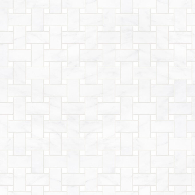 Carrara Marble + White Dots Basketweave Mosaic