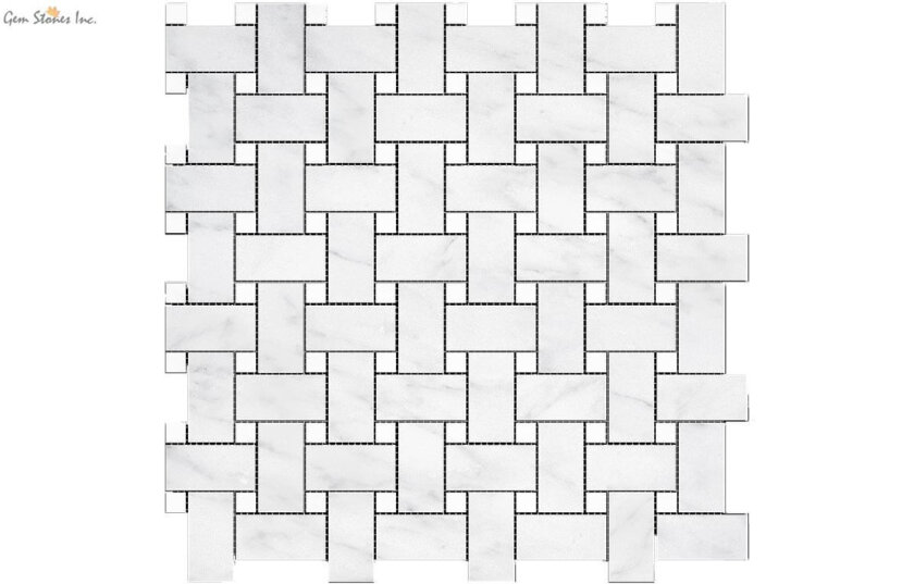 Carrara basketweave White Dots Mosaic