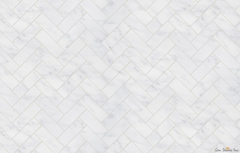 Carrara 1x3 Herringbone Polished Marble Mosaic Installed