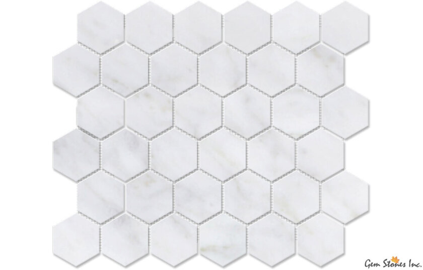 Carrara 2" Hexagon Polished Marble Mosaic