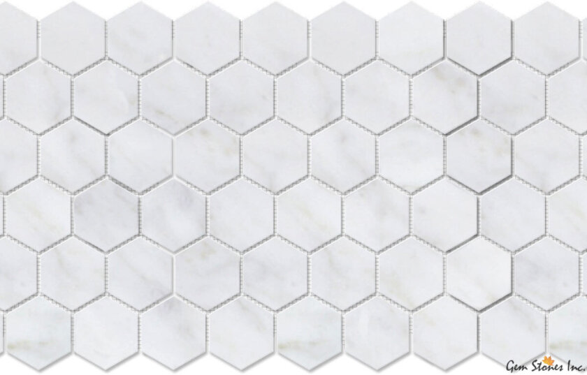 Carrara 2" Hexagon Polished Marble Mosaic Variation