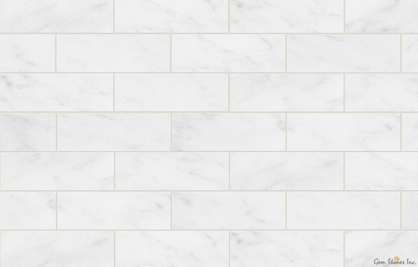 Carrara 2x6 Brick Polished Marble Mosaic Installed