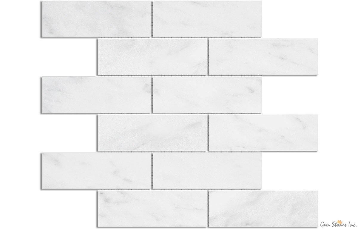 Carrara Marble 2″x6″ Brick Polished Mosaic | Gem Stones Tiles & Counter ...