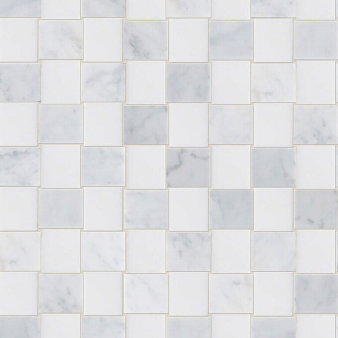 Carrara+White Marble 2"x2" Basketweave Honed Mosaic