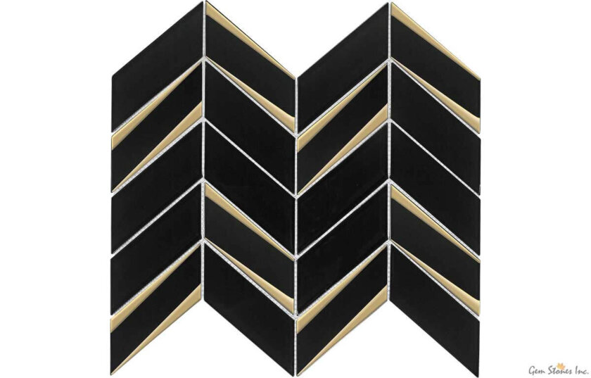 Envision Chevron Black Gold Glass Mosaic