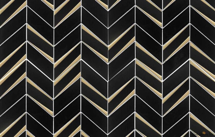 Envision Chevron Black Gold Glass Mosaic Variation